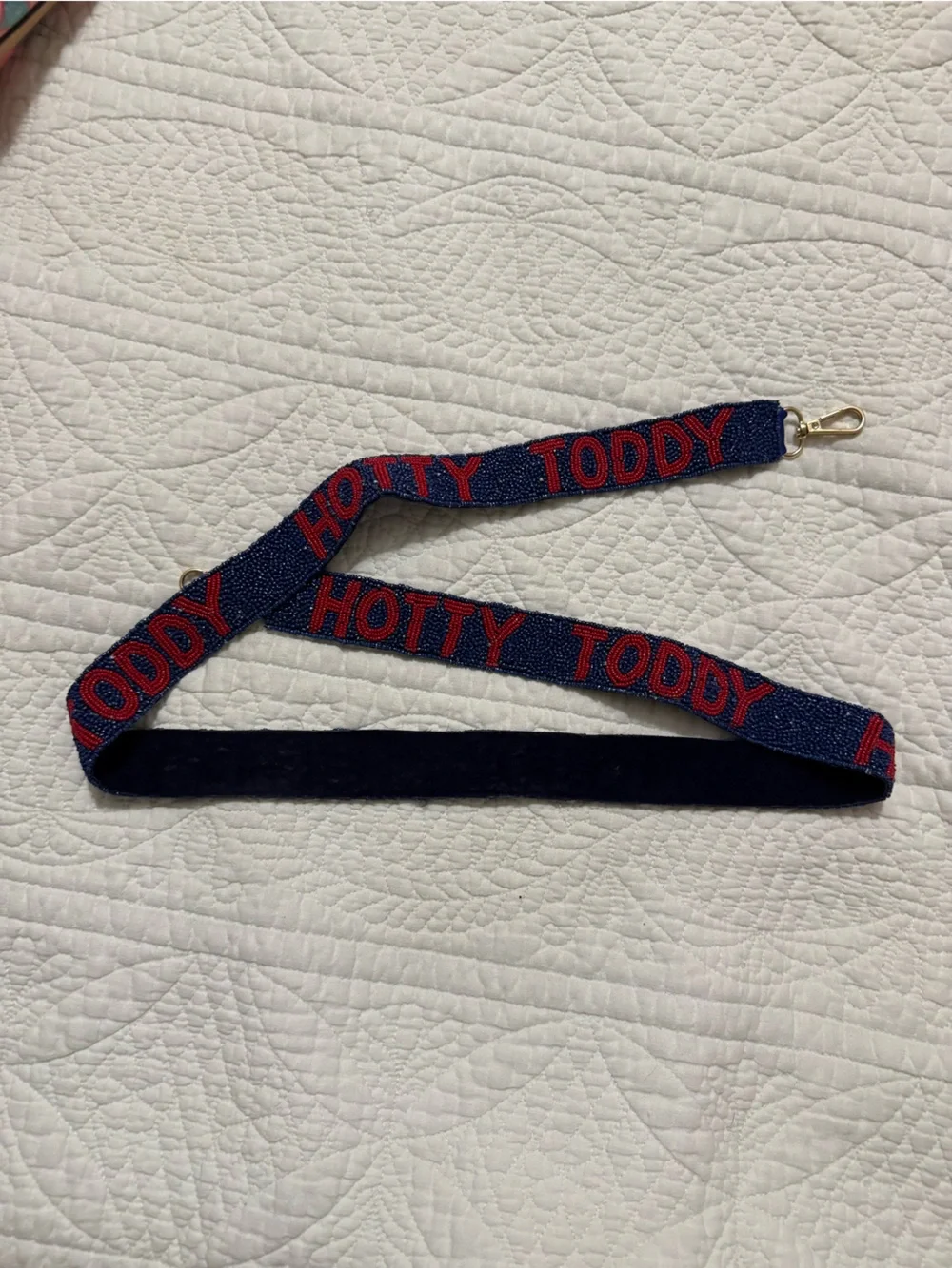 Hotty Toddy Navy Beaded Strap with Red Lettering